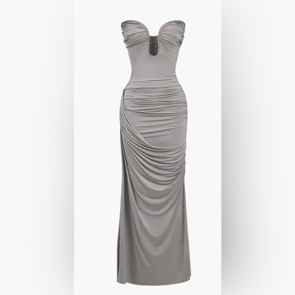 Micas Strapless Ruched Maxi Dress - Large - Gray